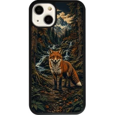 Coque iPhone 13 - Silicone rigide noir Linocut Renard