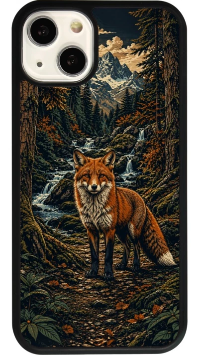 Coque iPhone 13 - Silicone rigide noir Linocut Renard