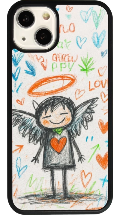 Coque iPhone 13 - Silicone rigide noir Little Angel Sketch Love