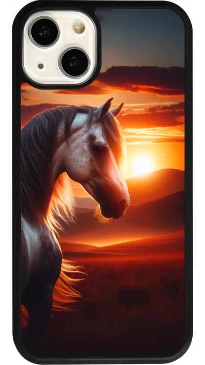 Coque iPhone 13 - Silicone rigide noir Majestic Sunset Horse