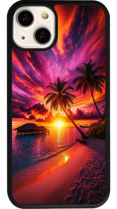 Coque iPhone 13 - Silicone rigide noir Maldives Dusk Bliss