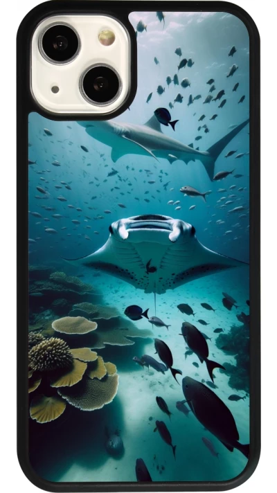 Coque iPhone 13 - Silicone rigide noir Manta Lagon Nettoyage