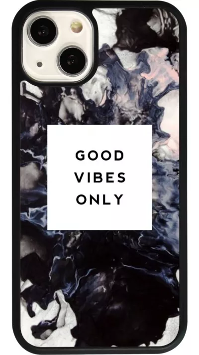 Coque iPhone 13 - Silicone rigide noir Marble Good Vibes Only