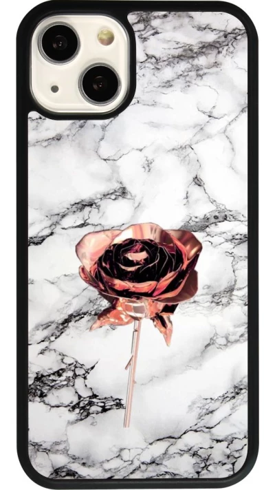 Coque iPhone 13 - Silicone rigide noir Marble Rose Gold