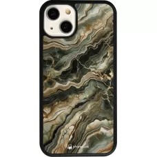 Coque iPhone 13 - Silicone rigide noir Marbre Olive