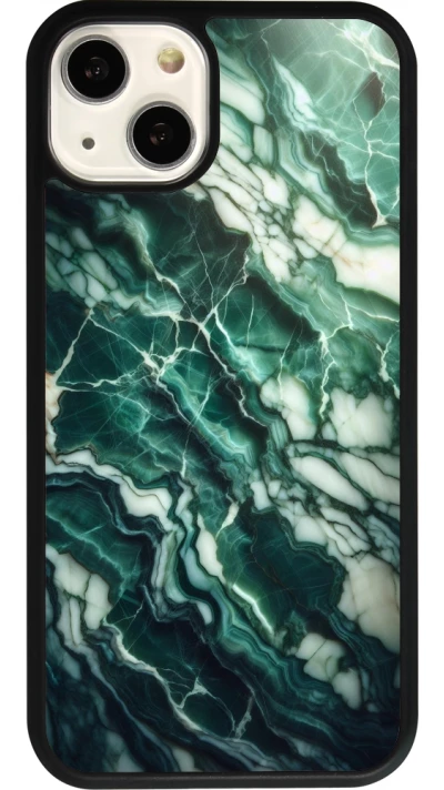 Coque iPhone 13 - Silicone rigide noir Marbre vert majestueux