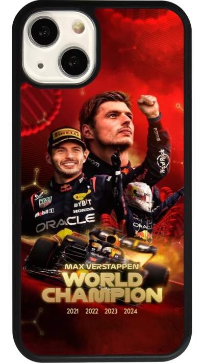 Coque iPhone 13 - Silicone rigide noir Max Verstappen Champion 2023
