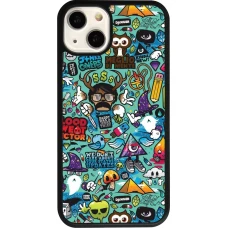 Coque iPhone 13 - Silicone rigide noir Mixed Cartoons Turquoise