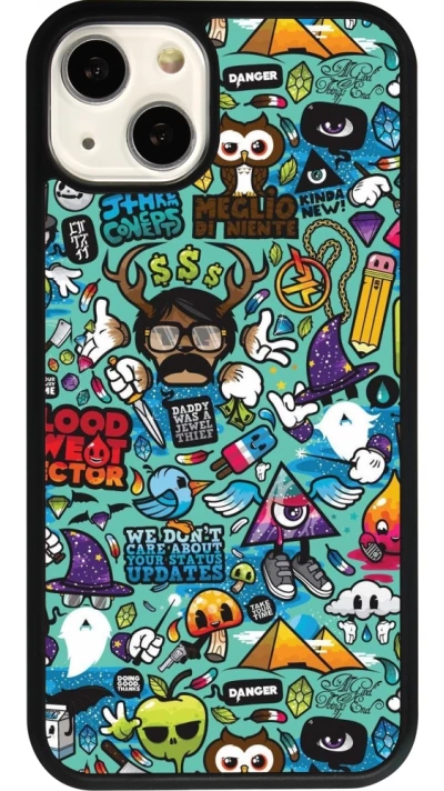 Coque iPhone 13 - Silicone rigide noir Mixed Cartoons Turquoise