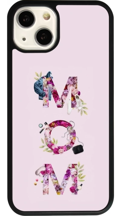 Coque iPhone 13 - Silicone rigide noir Mom 2024 girly mom