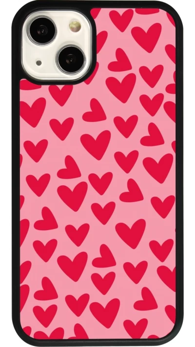 Coque iPhone 13 - Silicone rigide noir Mom 2024 petits coeurs