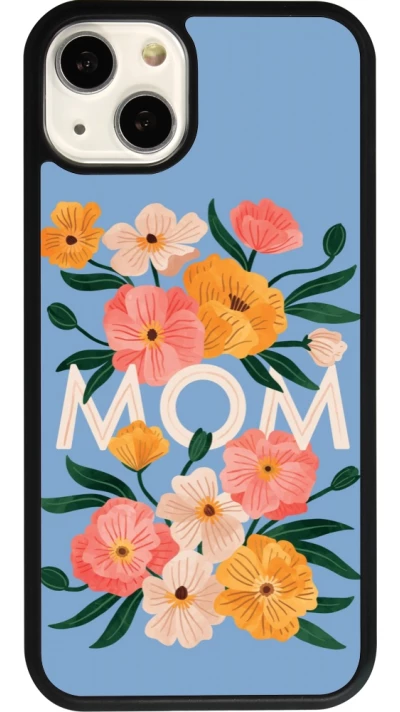 Coque iPhone 13 - Silicone rigide noir Mom 2026 Flowers