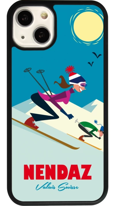 Coque iPhone 13 - Silicone rigide noir Nendaz Ski Downhill