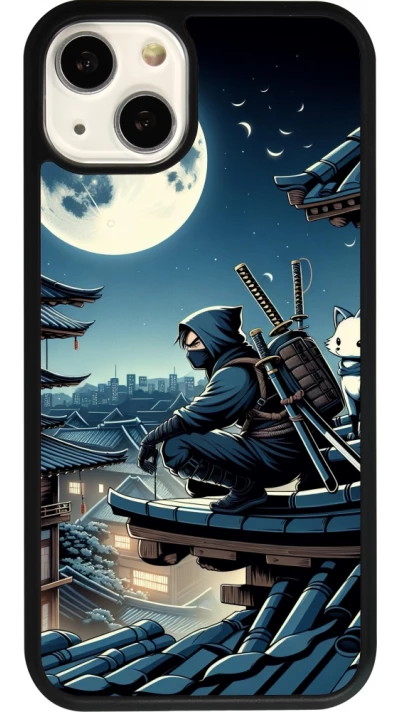 Coque iPhone 13 - Silicone rigide noir Ninja sous la lune
