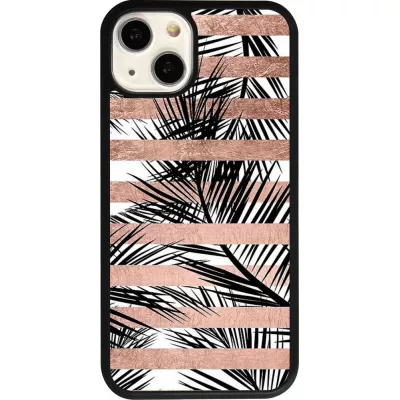 iPhone 13 Case Hülle - Silikon schwarz Palm trees gold stripes