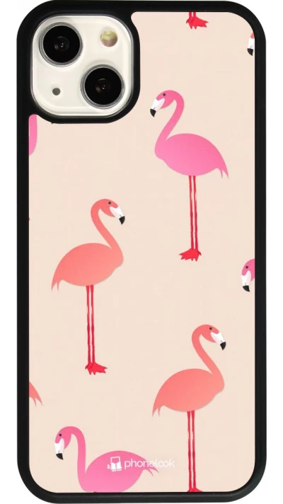 iPhone 13 Case Hülle - Silikon schwarz Pink Flamingos Pattern