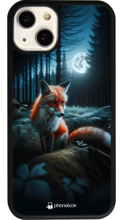Coque iPhone 13 - Silicone rigide noir Renard lune forêt