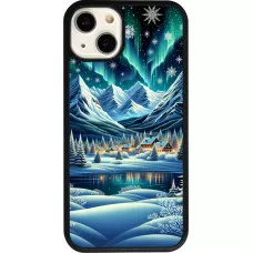 iPhone 13 Case Hülle - Silikon schwarz Verschneites Bergdorf am See in der Nacht