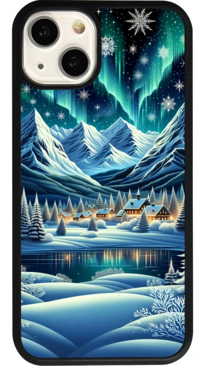 iPhone 13 Case Hülle - Silikon schwarz Verschneites Bergdorf am See in der Nacht