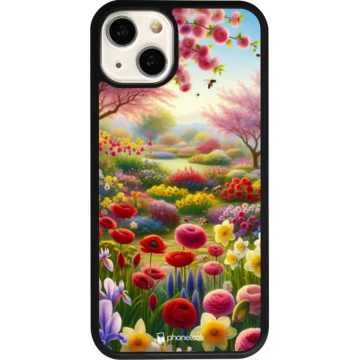 Coque iPhone 13 - Silicone rigide noir Spring 25 Bouquet printemps