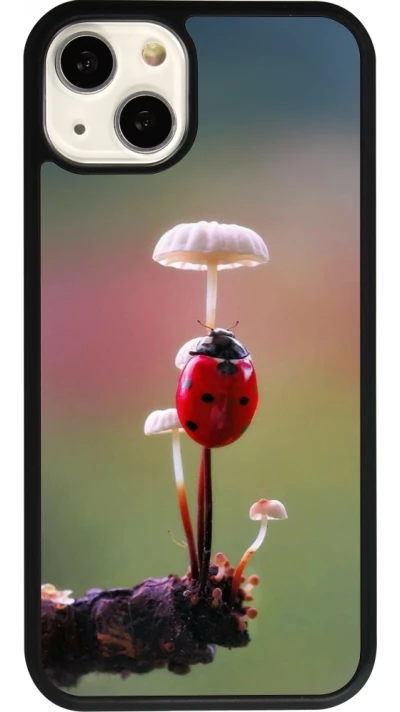Coque iPhone 13 - Silicone rigide noir Ladybird on a mushroom Spring 2026