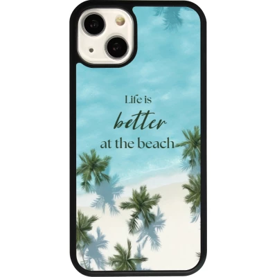 Coque iPhone 13 - Silicone rigide noir Summer 2025 Life is better at the beach
