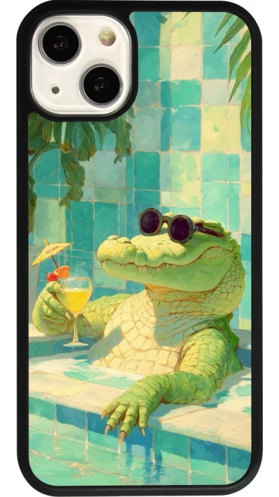 Coque iPhone 13 - Silicone rigide noir Crocodile in the swimming pool Summer 2026