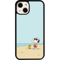 Coque iPhone 13 - Silicone rigide noir Snoopy on the beach Summer 2026