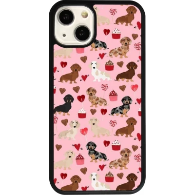 Coque iPhone 13 - Silicone rigide noir Valentine 2024 puppy love