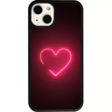 Coque iPhone 13 - Silicone rigide noir Valentine 2023 single neon heart