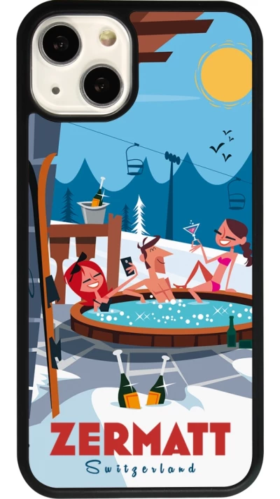 Coque iPhone 13 - Silicone rigide noir Zermatt Mountain Jacuzzi