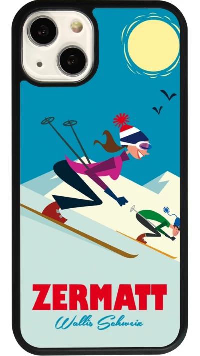 Coque iPhone 13 - Silicone rigide noir Zermatt Ski Downhill