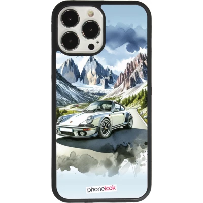 Coque iPhone 13 Pro Max - Silicone rigide noir Porsche 911 Mountain Watercolor