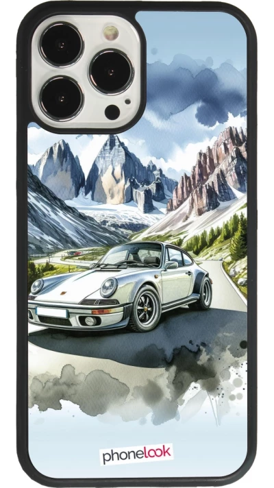 Coque iPhone 13 Pro Max - Silicone rigide noir Porsche 911 Mountain Watercolor