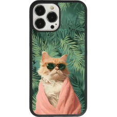 Coque iPhone 13 Pro Max - Silicone rigide noir Cat Summer Palms