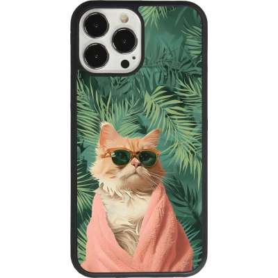 Coque iPhone 13 Pro Max - Silicone rigide noir Cat Summer Palms
