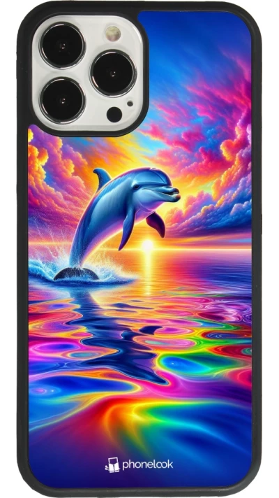 iPhone 13 Pro Max Case Hülle - Silikon schwarz Glücklicher Regenbogen-Delfin