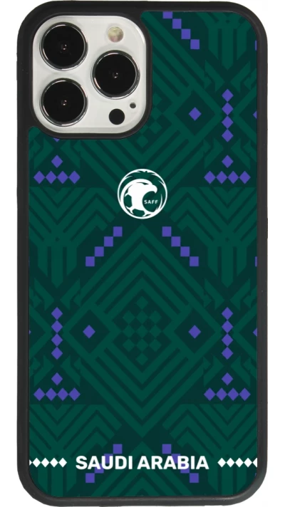 Coque iPhone 13 Pro Max - Silicone rigide noir Maillot de football Arabie saoudite 2026 personnalisable