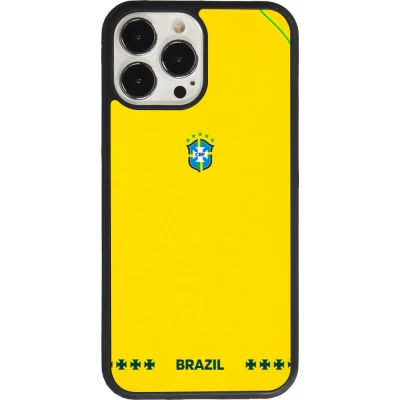 Coque iPhone 13 Pro Max - Silicone rigide noir Maillot de football Bresil 2026 personnalisable