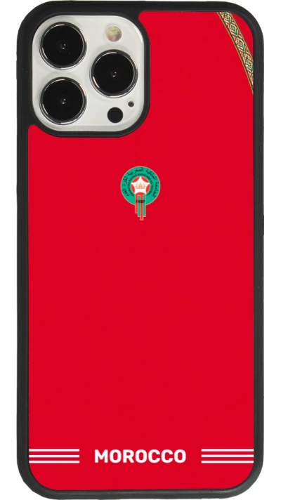 Coque iPhone 13 Pro Max - Silicone rigide noir Maillot de football Maroc 2026 personnalisable