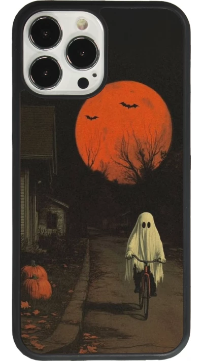 Coque iPhone 13 Pro Max - Silicone rigide noir Halloween 2025 Ghost on a bicycle