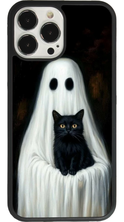 Coque iPhone 13 Pro Max - Silicone rigide noir Halloween 2025 Ghost with black cat