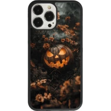 Coque iPhone 13 Pro Max - Silicone rigide noir Halloween 2025 Pumpkin with flowers