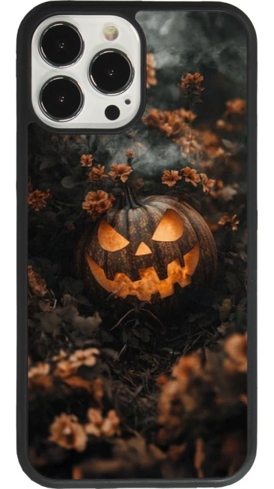 Coque iPhone 13 Pro Max - Silicone rigide noir Halloween 2025 Pumpkin with flowers