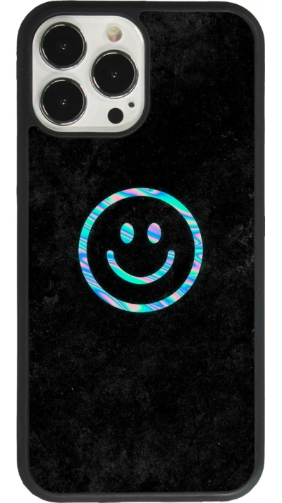 Coque iPhone 13 Pro Max - Silicone rigide noir Happy smiley irisé