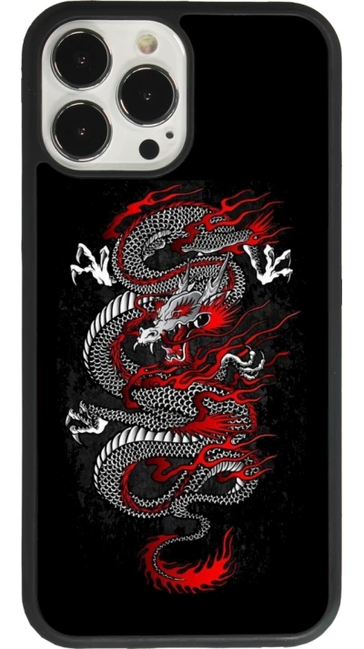 Coque iPhone 13 Pro Max - Silicone rigide noir Japanese style Dragon Tattoo Red Black