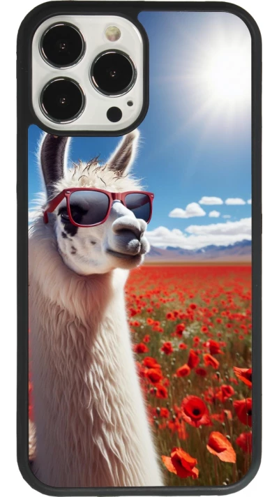 Coque iPhone 13 Pro Max - Silicone rigide noir Lama Chic en Coquelicot