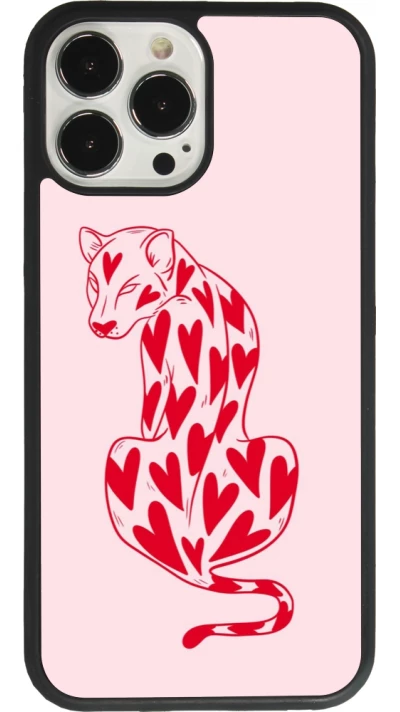 Coque iPhone 13 Pro Max - Silicone rigide noir Leopard with hearts 2026