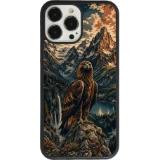 Coque iPhone 13 Pro Max - Silicone rigide noir Linocut Aigle Royal