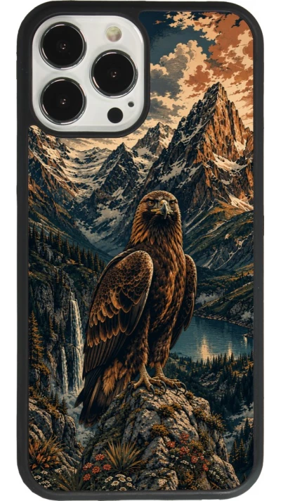 Coque iPhone 13 Pro Max - Silicone rigide noir Linocut Aigle Royal